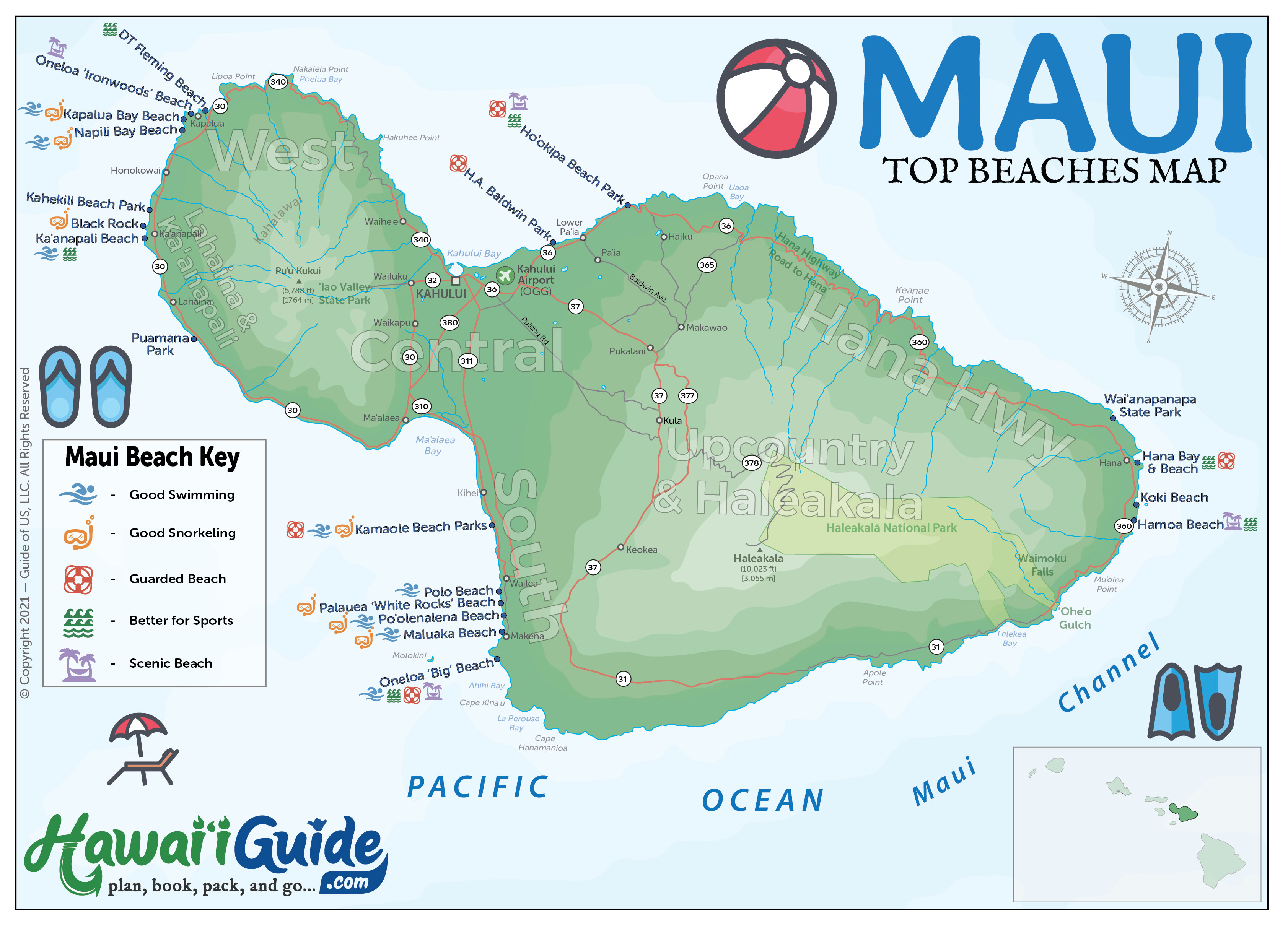 Hawaii Guide Maui Beaches Map V6 