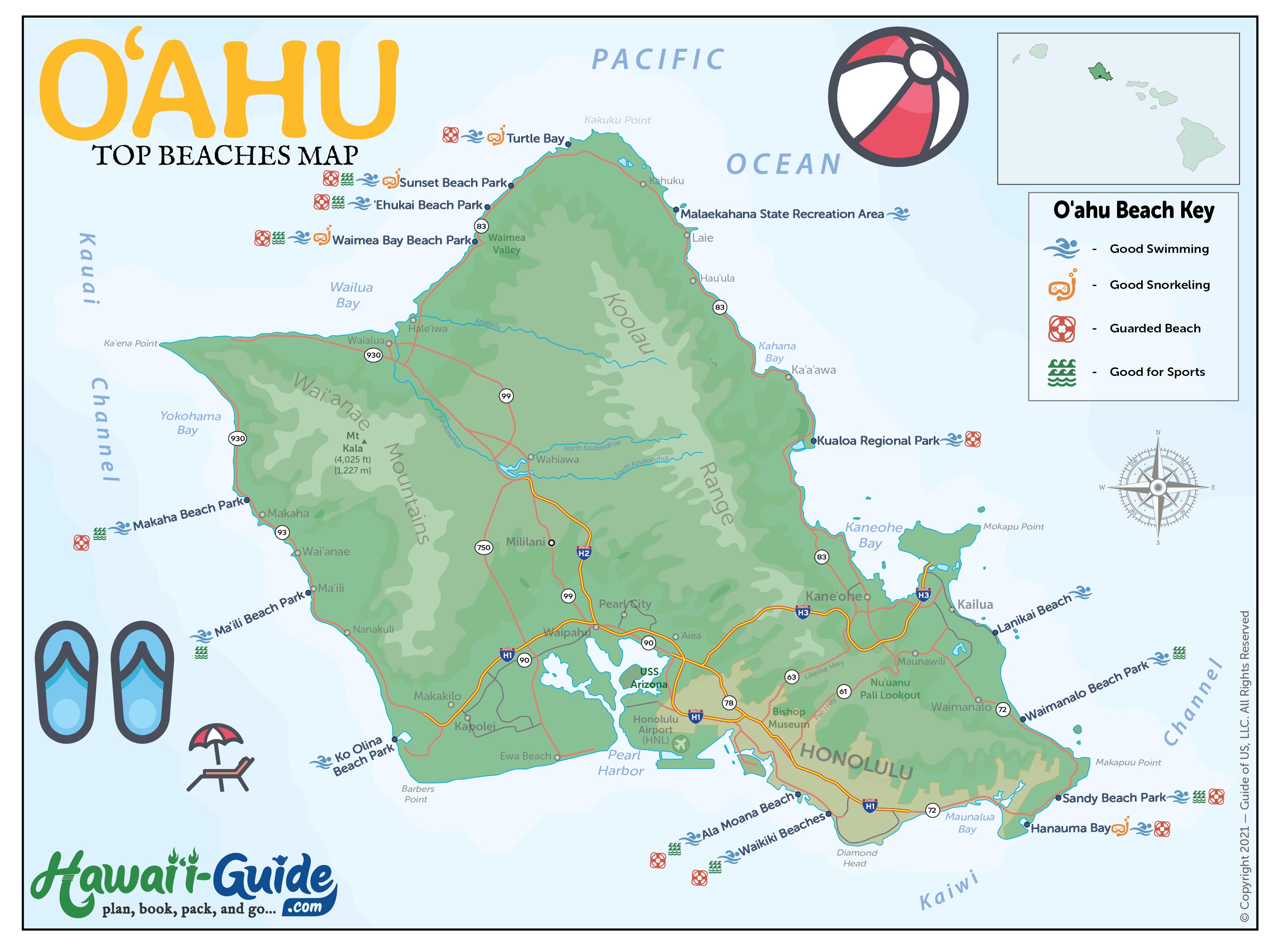 Hawaii Guide Oahu Beaches Map V5 