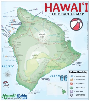 Top Big Island Beaches Map Image