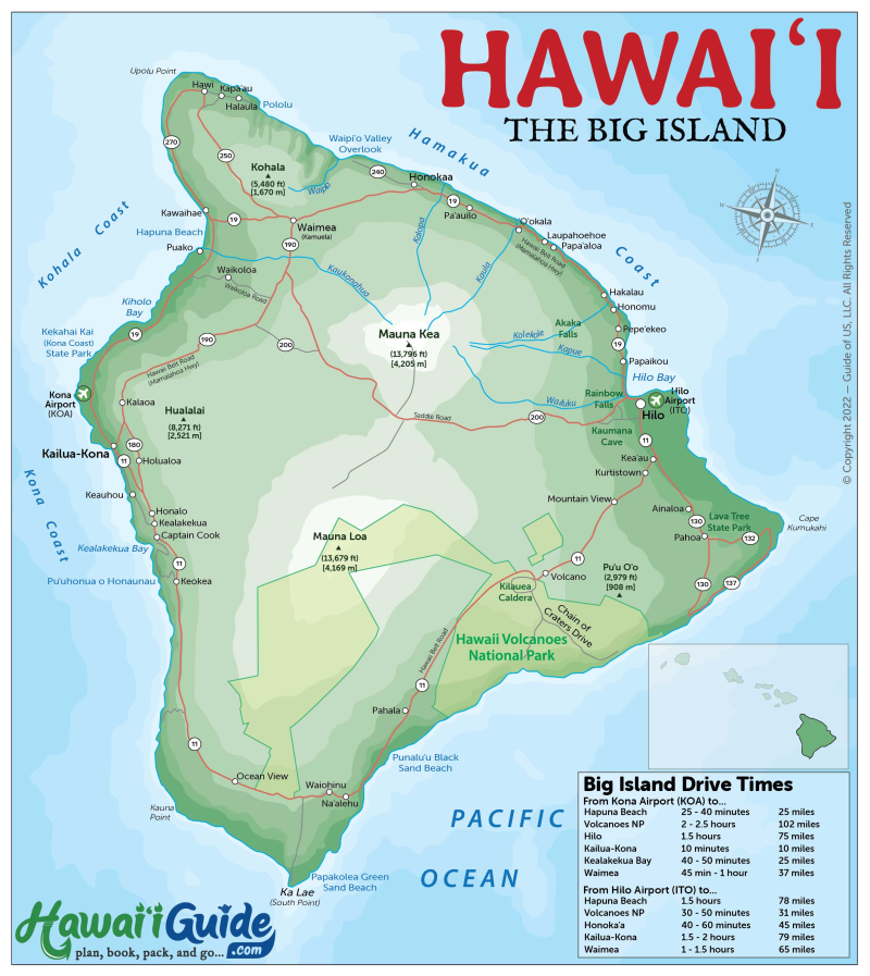 Big Island of Hawaii Road Map