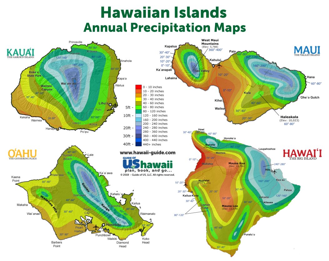 Hawaii Annual Precipitation Maps (click to enlarge)